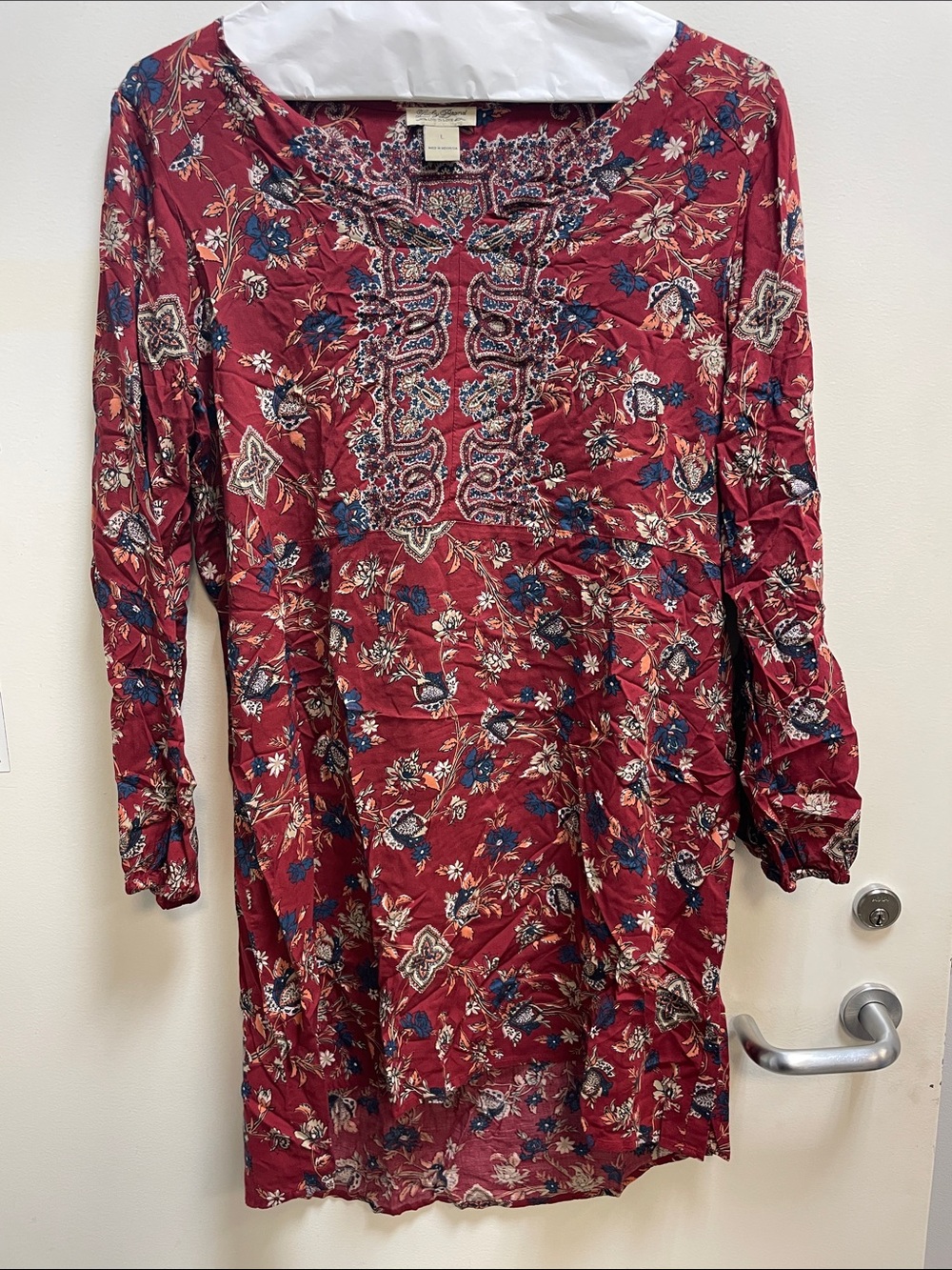 Lucky Brand Paisley Floral Long-Sleeve Tunic Dress